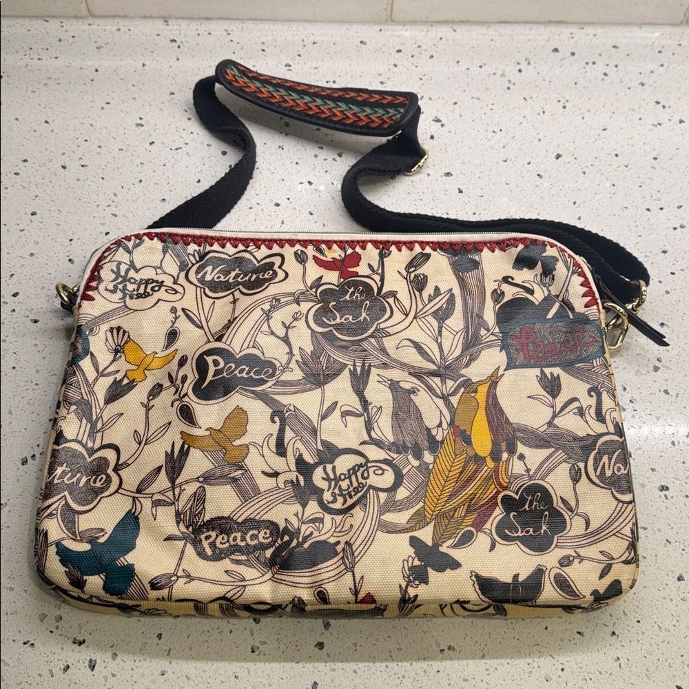 Sakroots Boho Chic Botanical Floral Laptop Case Crossbody Coated Canvas Bag EUC - Picture 2 of 12